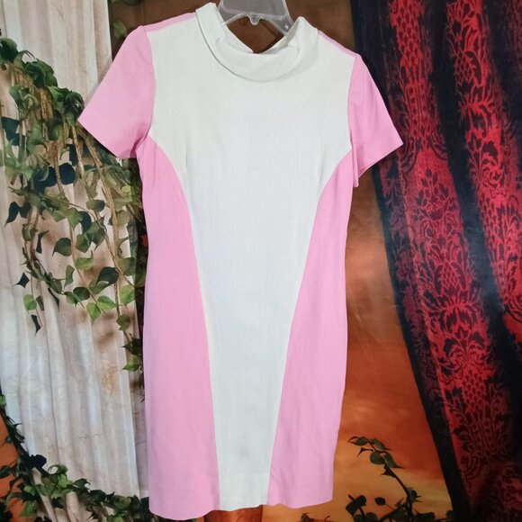 EUC: Vintage 60s R&K Originals Pink & White Block Midi Dress Size see desc - Picture 5 of 9